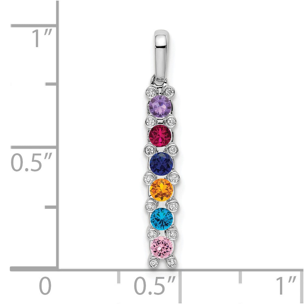 14K White Gold Family Jewelry Synthetic Stone & Diamond Set Pendant