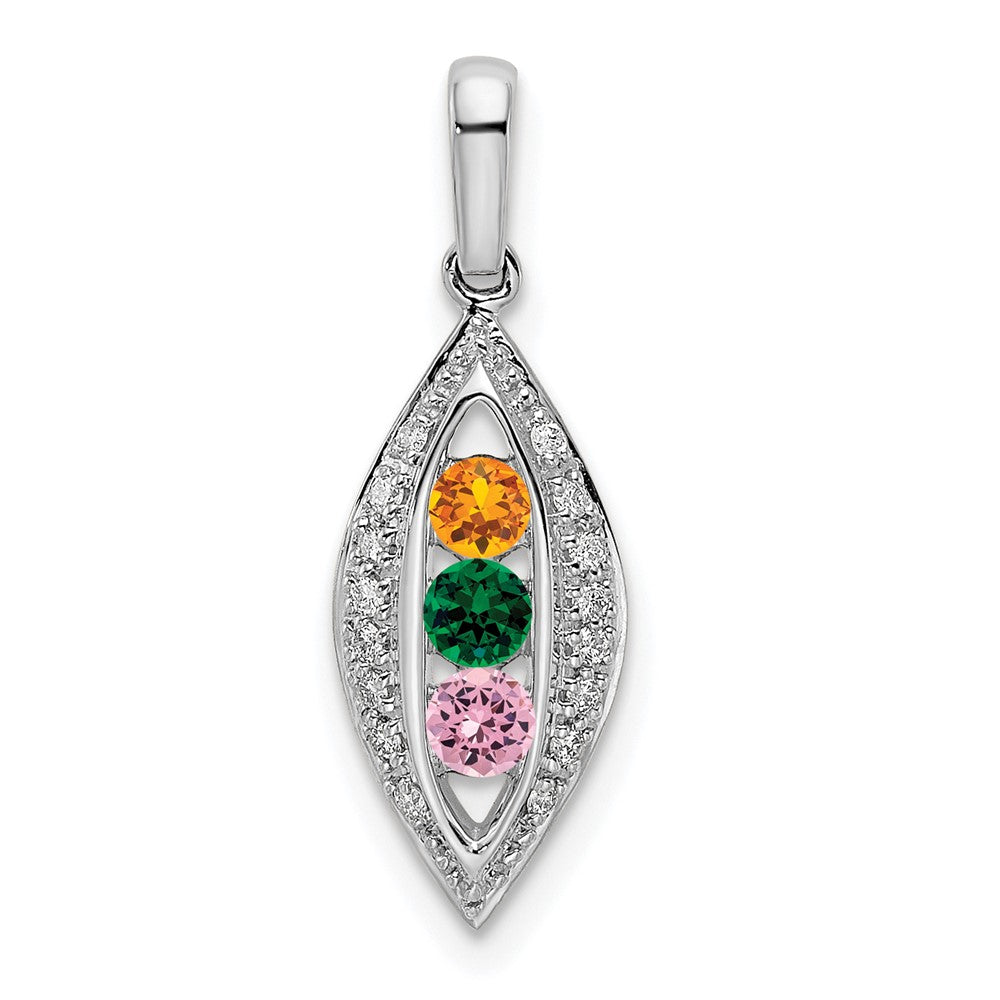 14K White Gold Family Jewelry Genuine Stone & Diamond Set Pendant