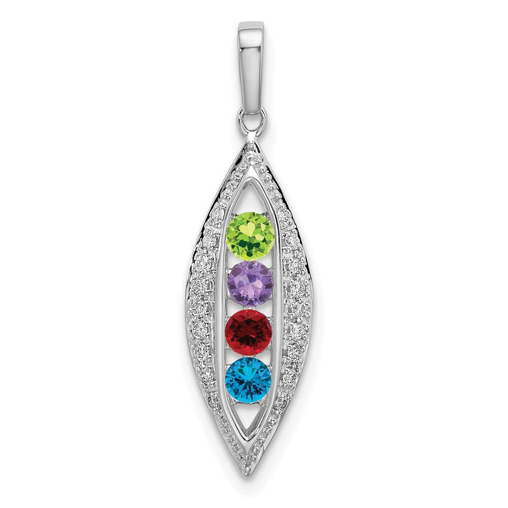 14K White Gold Family Jewelry Genuine Stone & Diamond Set Pendant
