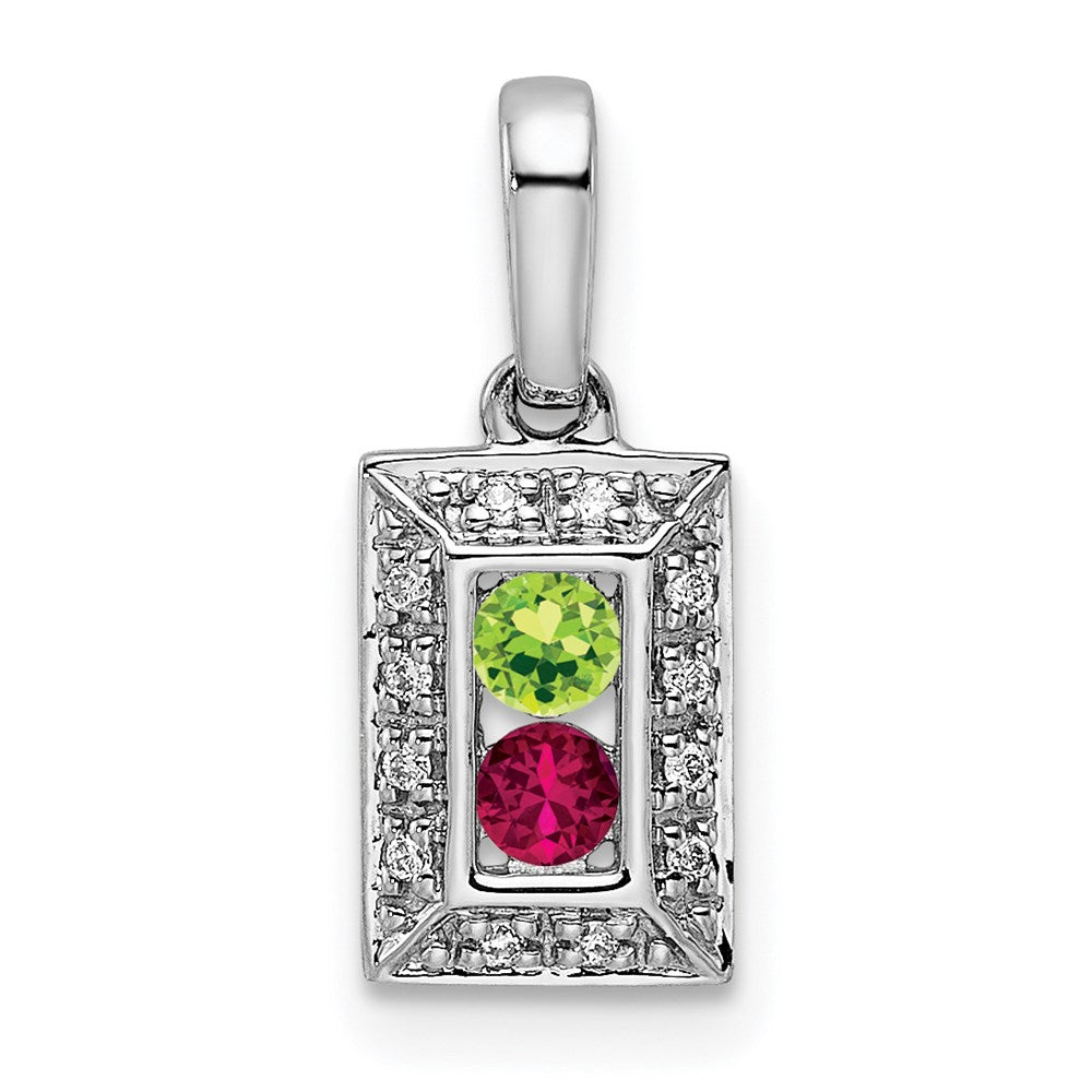 14K White Gold Family Jewelry Synthetic Stone & Diamond Set Pendant