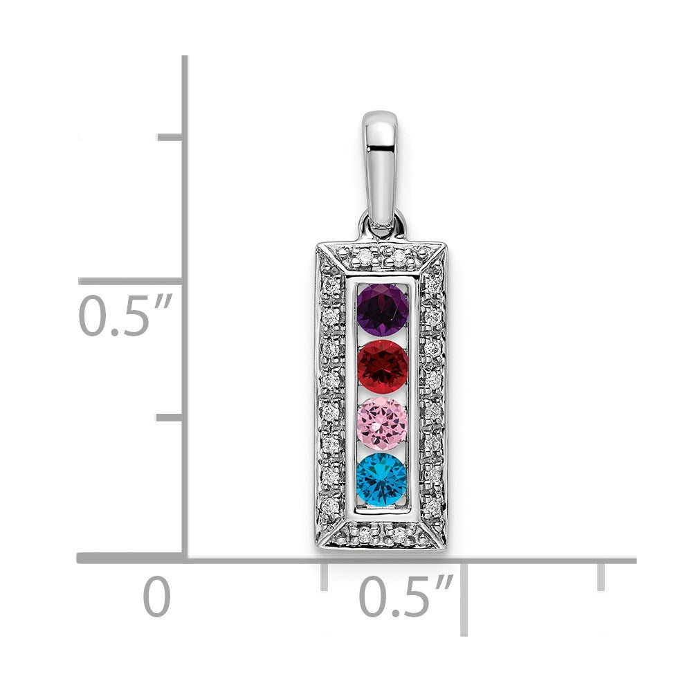 14K White Gold Family Jewelry Synthetic Stone & Diamond Set Pendant
