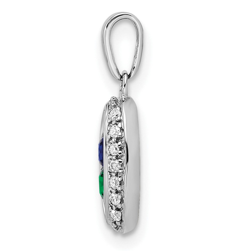 14K White Gold Family Jewelry Synthetic Stone & Diamond Set Pendant