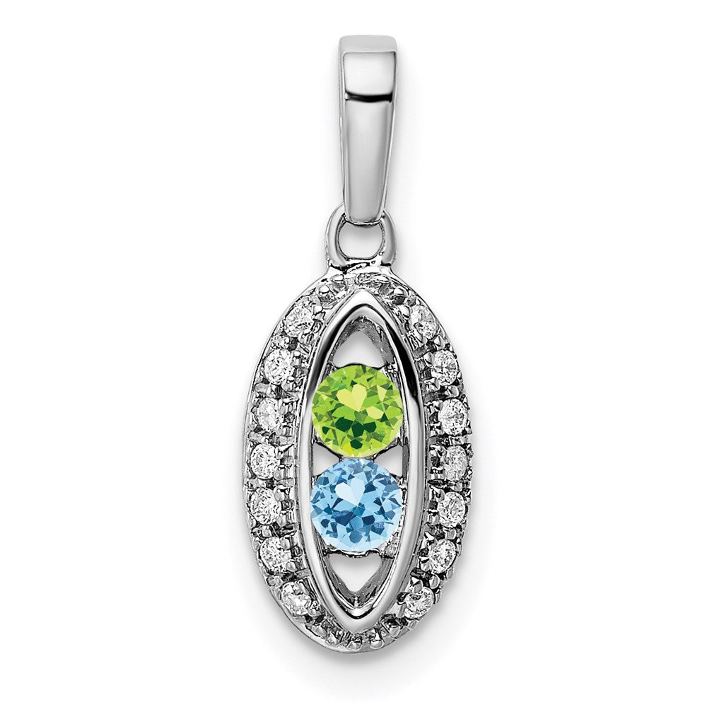 14K White Gold Family Jewelry Genuine Stone & Diamond Set Pendant
