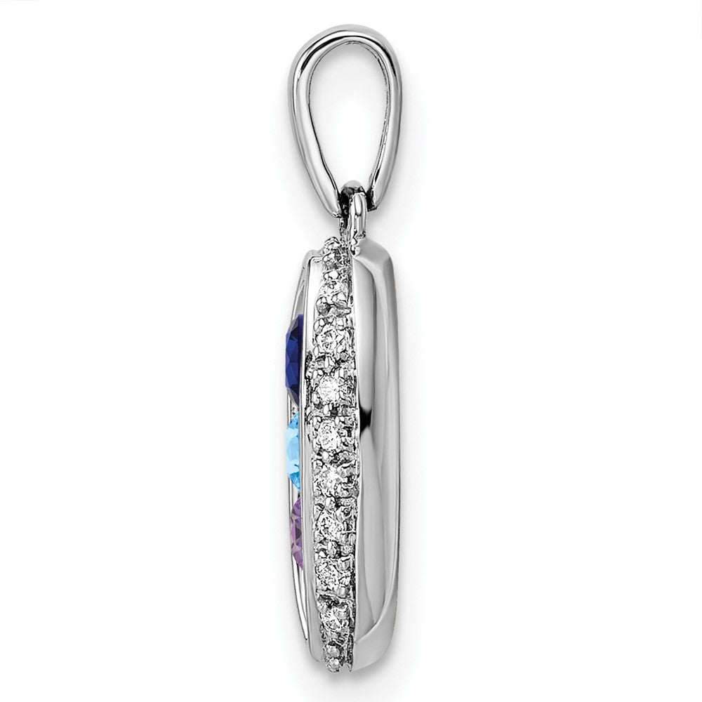 14K White Gold Family Jewelry Synthetic Stone & Diamond Set Pendant