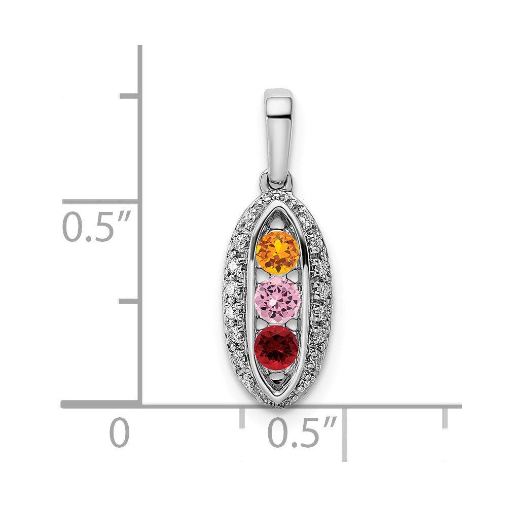 14K White Gold Family Jewelry Synthetic Stone & Diamond Set Pendant