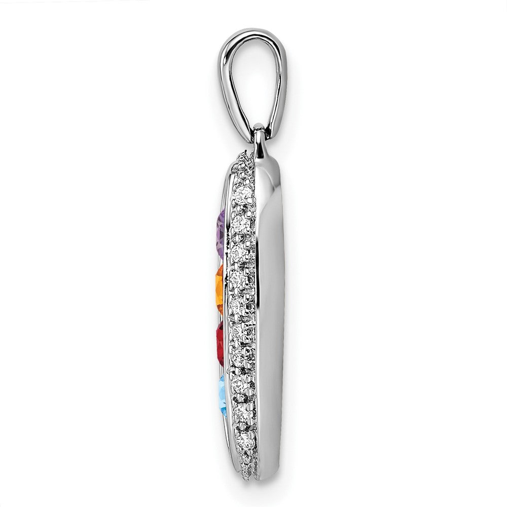14K White Gold Family Jewelry Synthetic Stone & Diamond Set Pendant