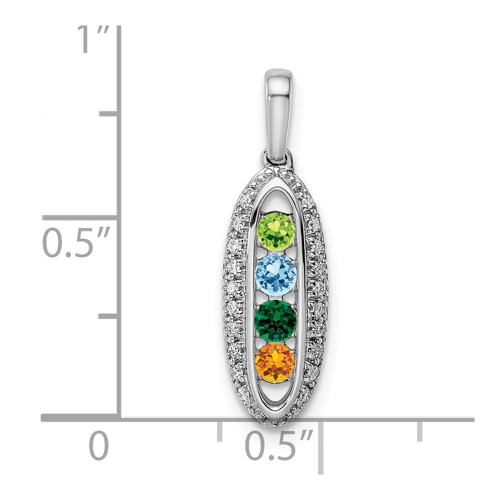 14K White Gold Family Jewelry Synthetic Stone & Diamond Set Pendant