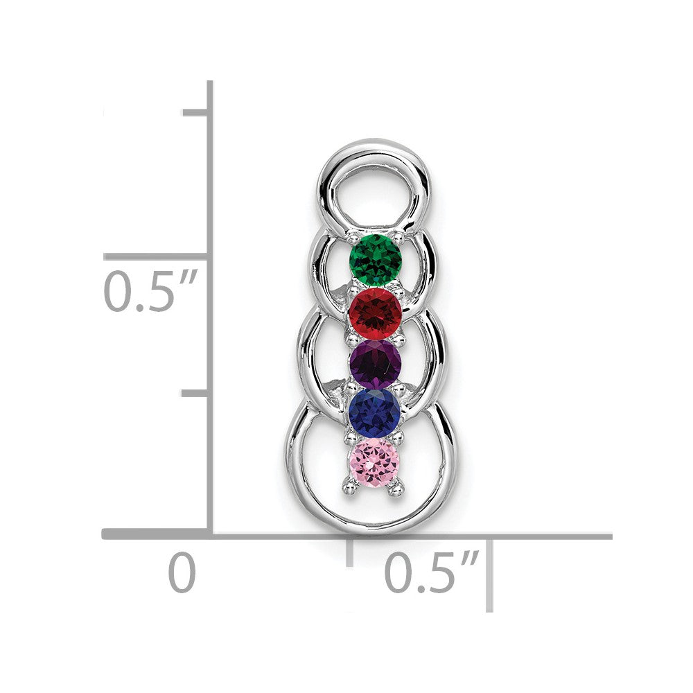14k White Gold 5 Genuine Stone Family Pendant