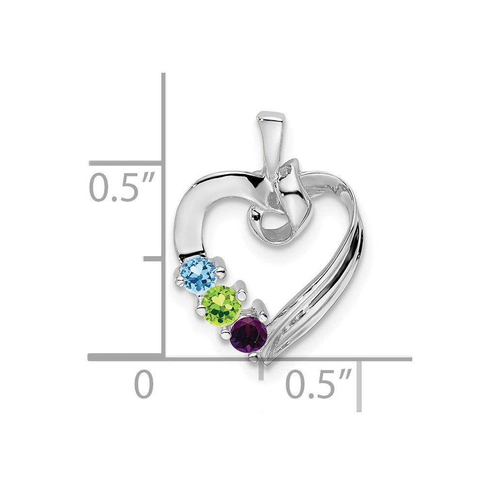 14k White Gold 3 Genuine Stone Family Pendant
