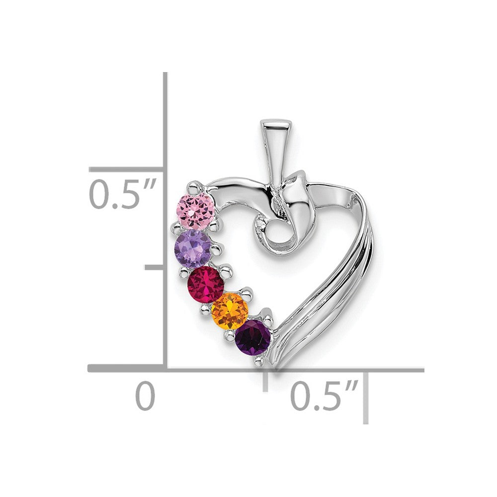 14k White Gold 5 Genuine Stone Family Pendant