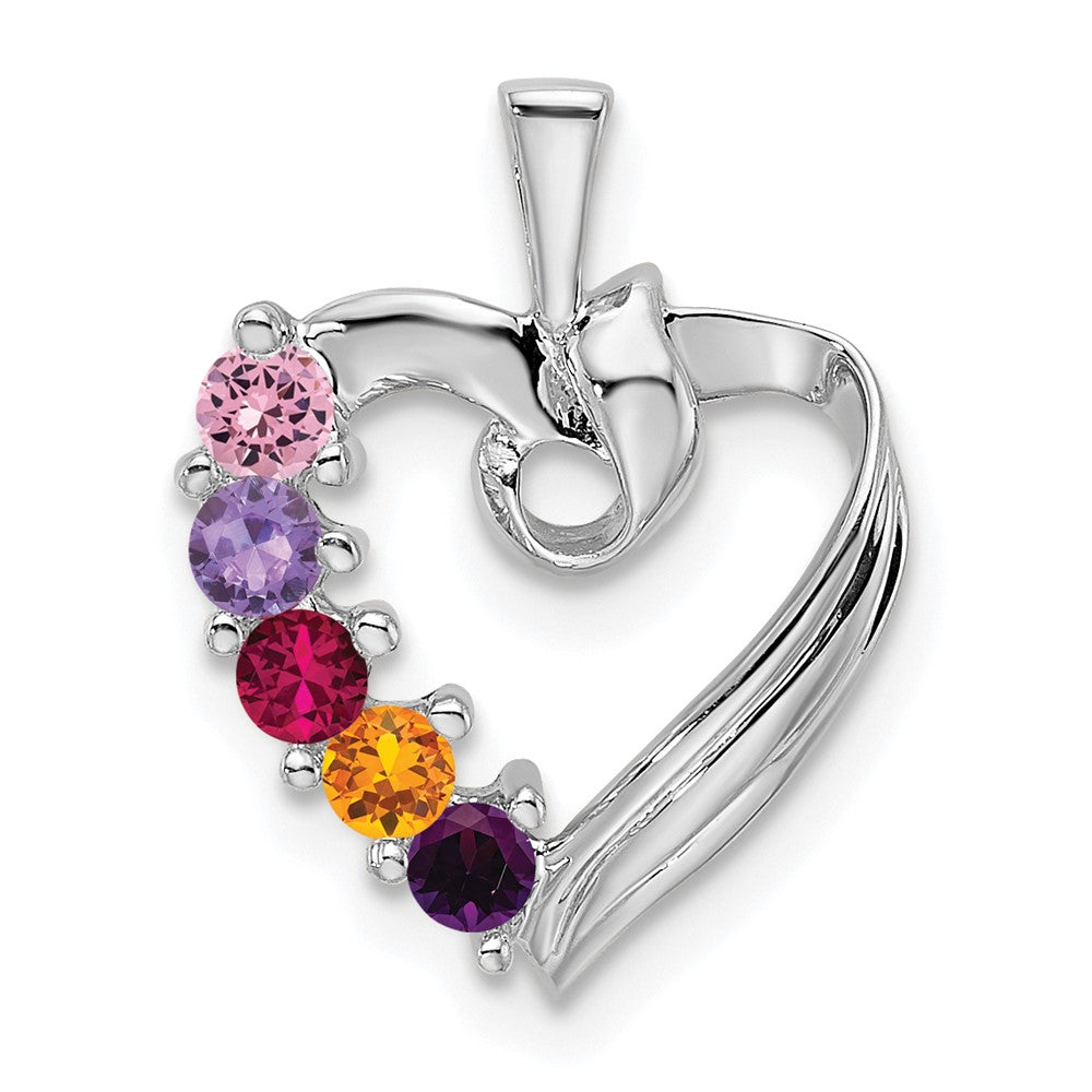 14k White Gold 5 Genuine Stone Family Pendant