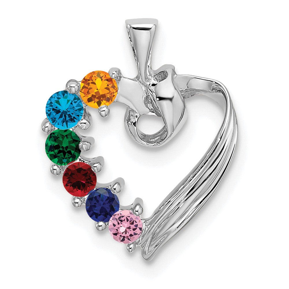 14k White Gold 6 Synthetic Stone Family Pendant