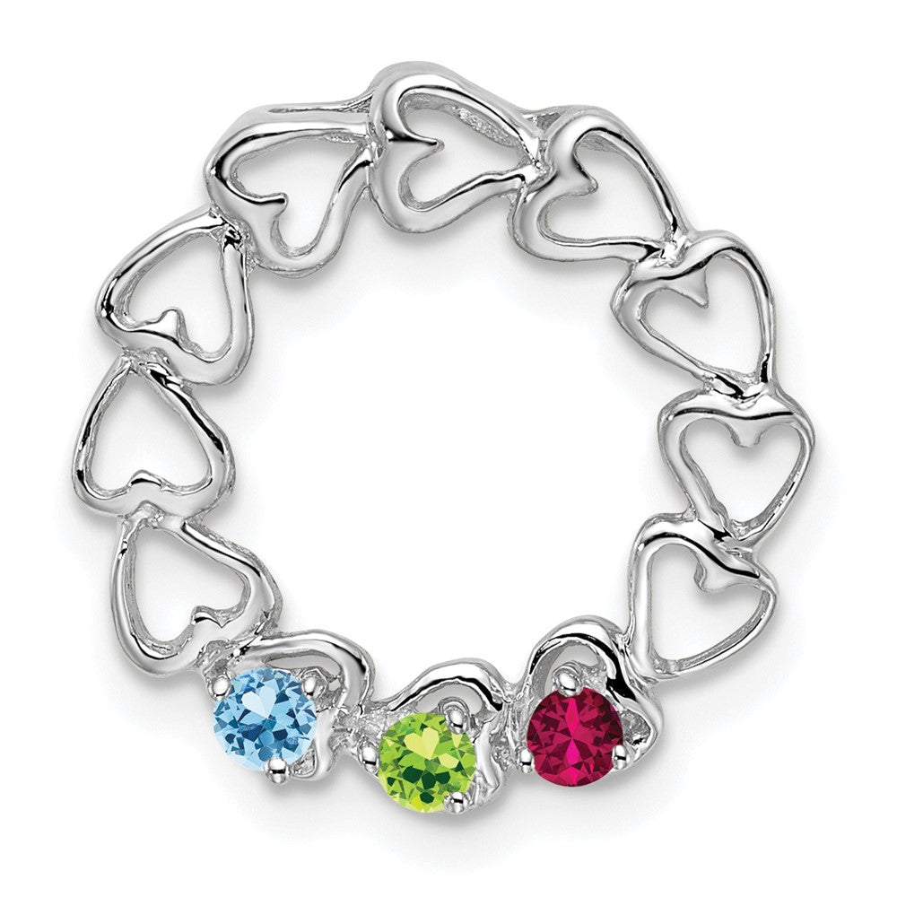 14k White Gold 3 Genuine Stone Family Pendant