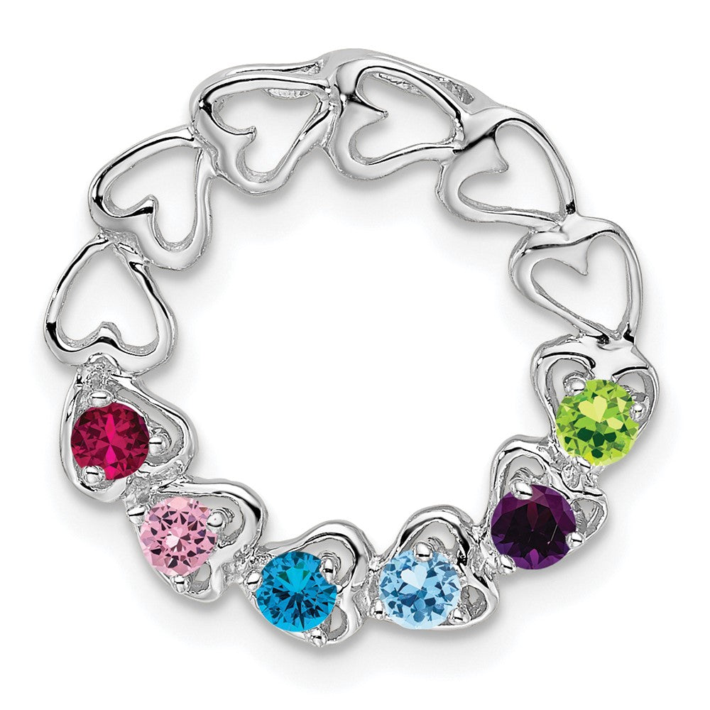 14k White Gold 6 Genuine Stone Family Pendant