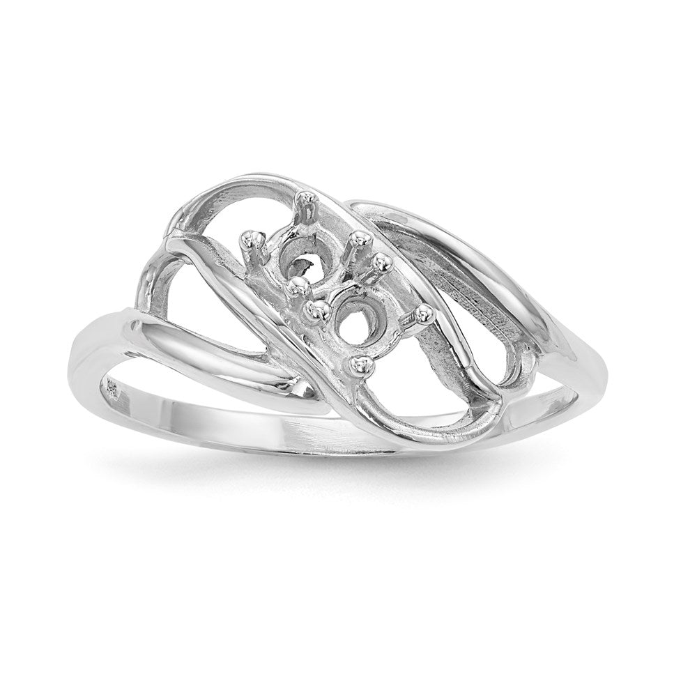 14k White Gold Polished 2-Stone Mothers Ring Mounting
