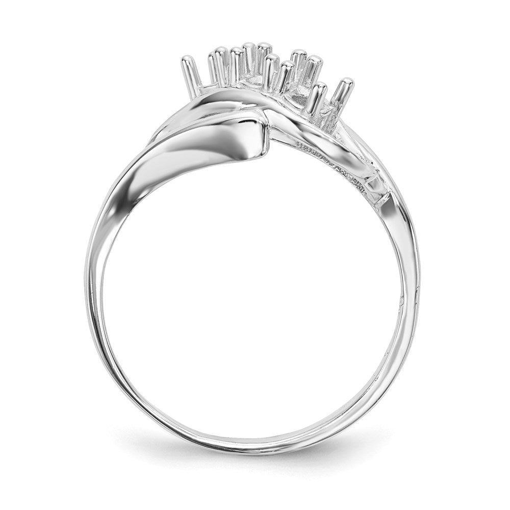 14k White Gold Polished 3-Stone Mothers Ring Mounting