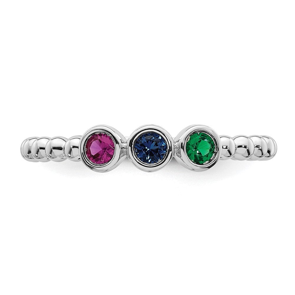 14k White Gold 3 Genuine Birthstone Mother's Ring