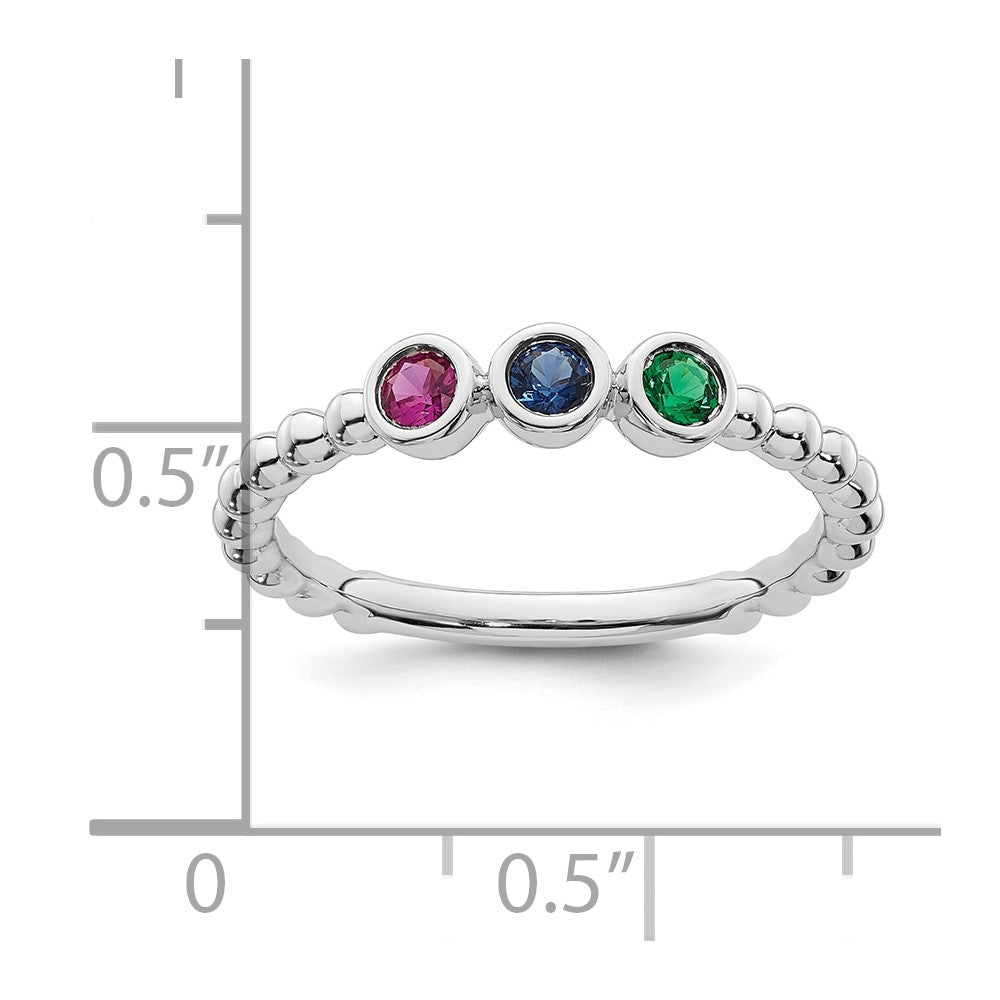 14k White Gold 3 Synthetic Birthstone Mother's Ring