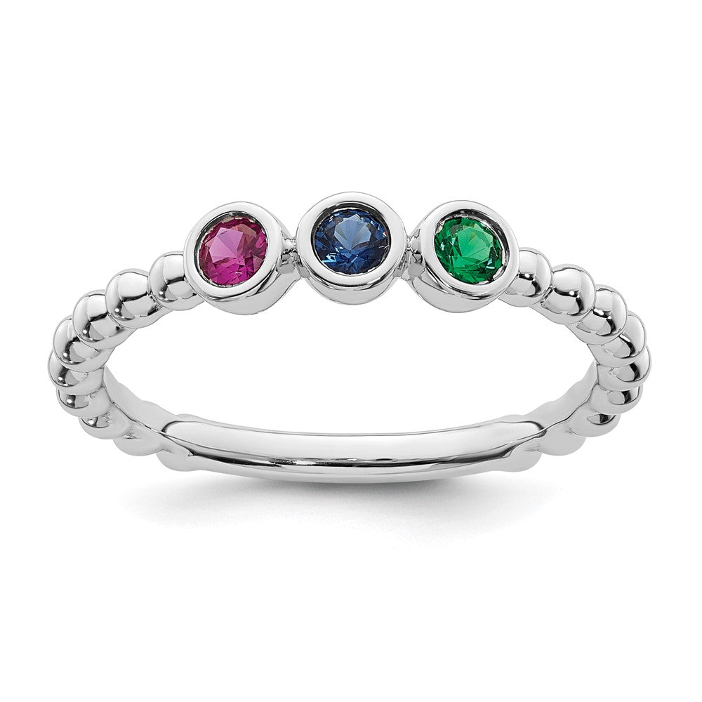 14k White Gold 3 Synthetic Birthstone Mother's Ring