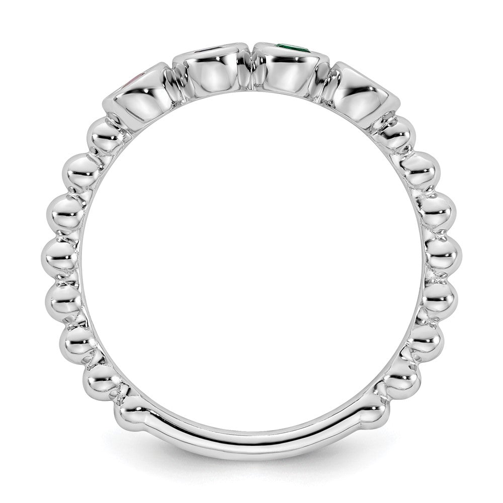 14k White Gold 4 Synthetic Birthstone Mother's Ring