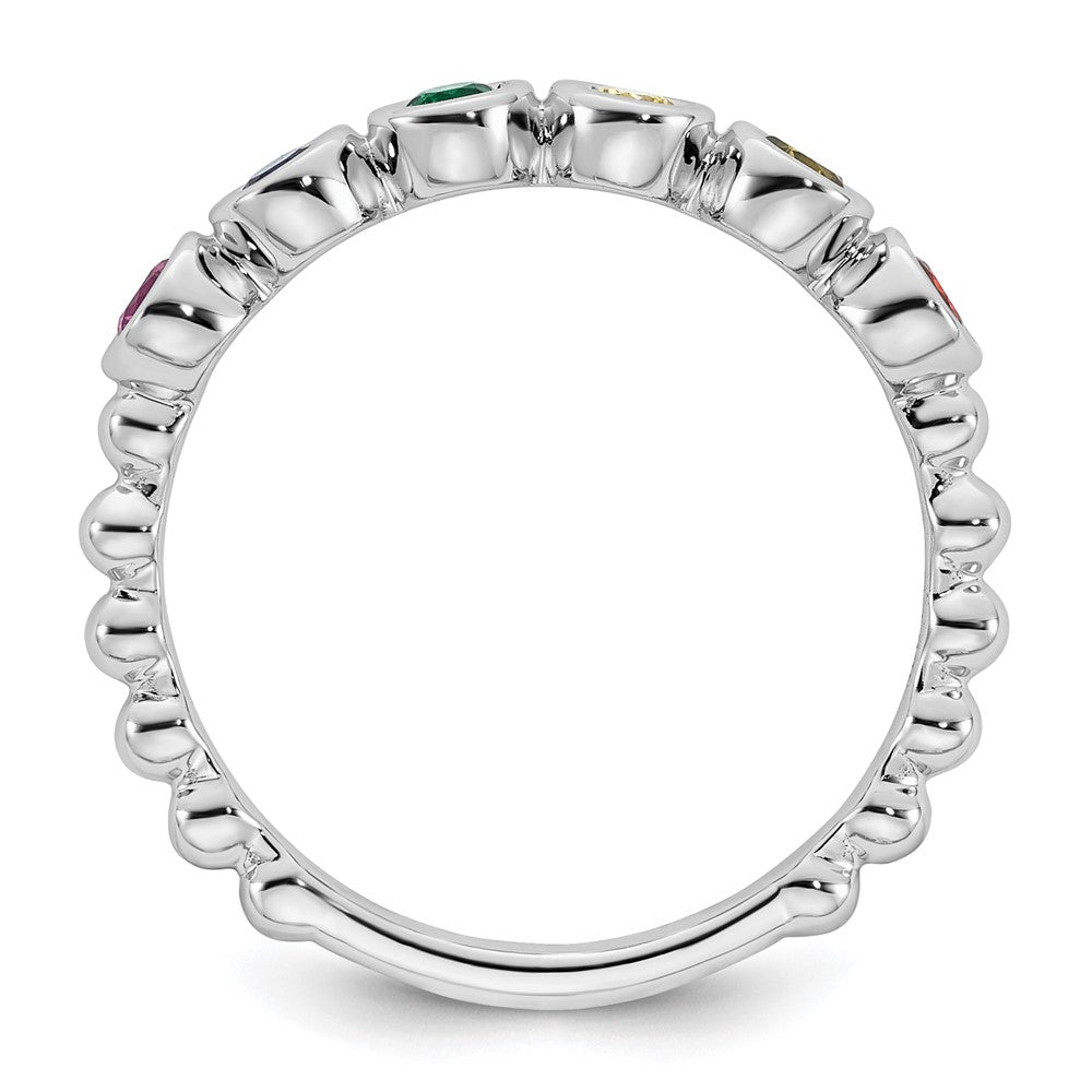 14k White Gold 6 Synthetic Birthstone Mother's Ring