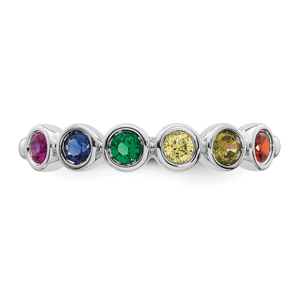 14k White Gold 6 Synthetic Birthstone Mother's Ring