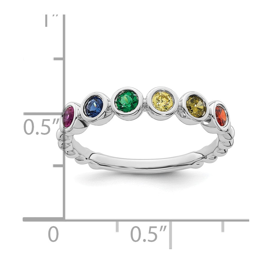 14k White Gold 6 Genuine Birthstone Mother's Ring