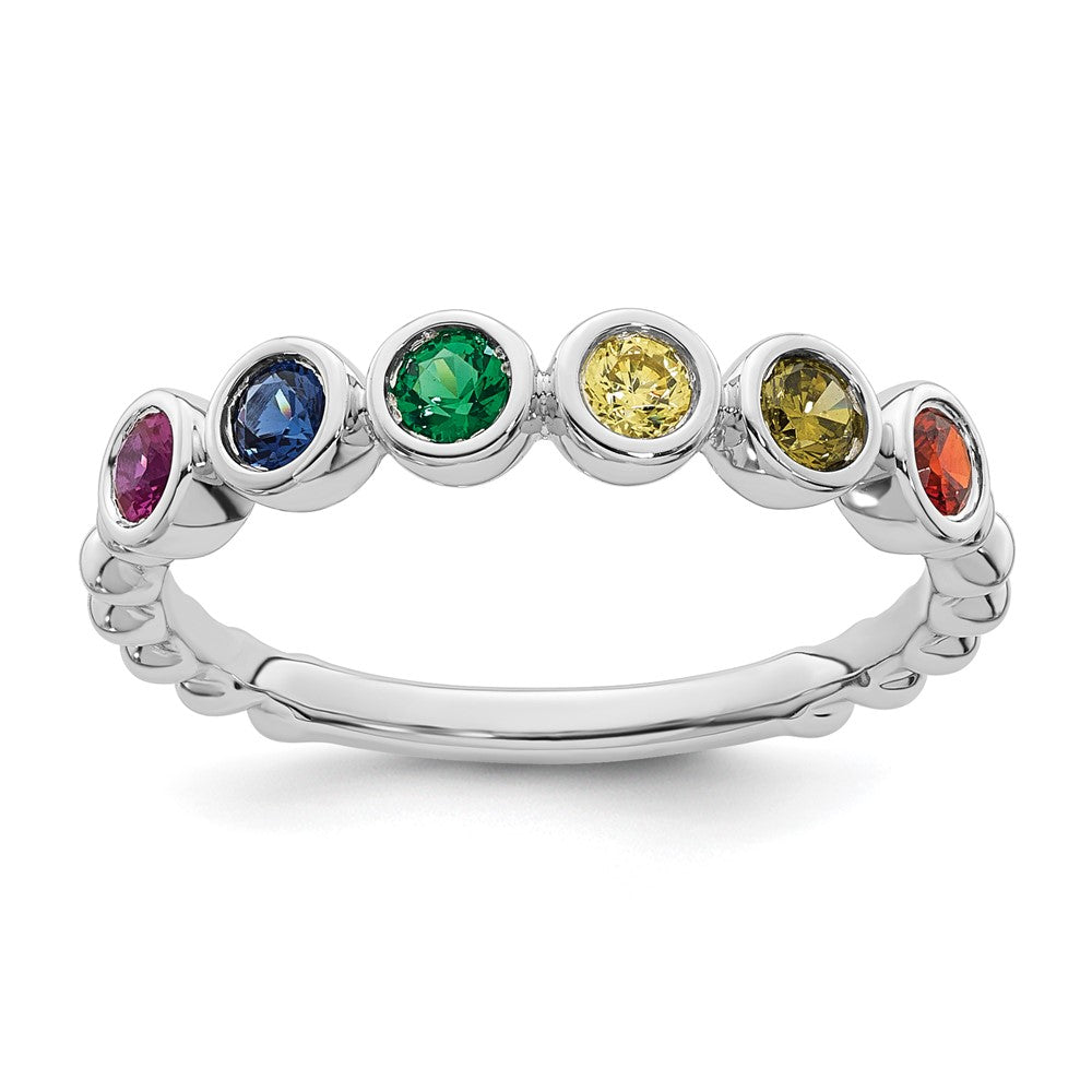 14k White Gold 6 Synthetic Birthstone Mother's Ring