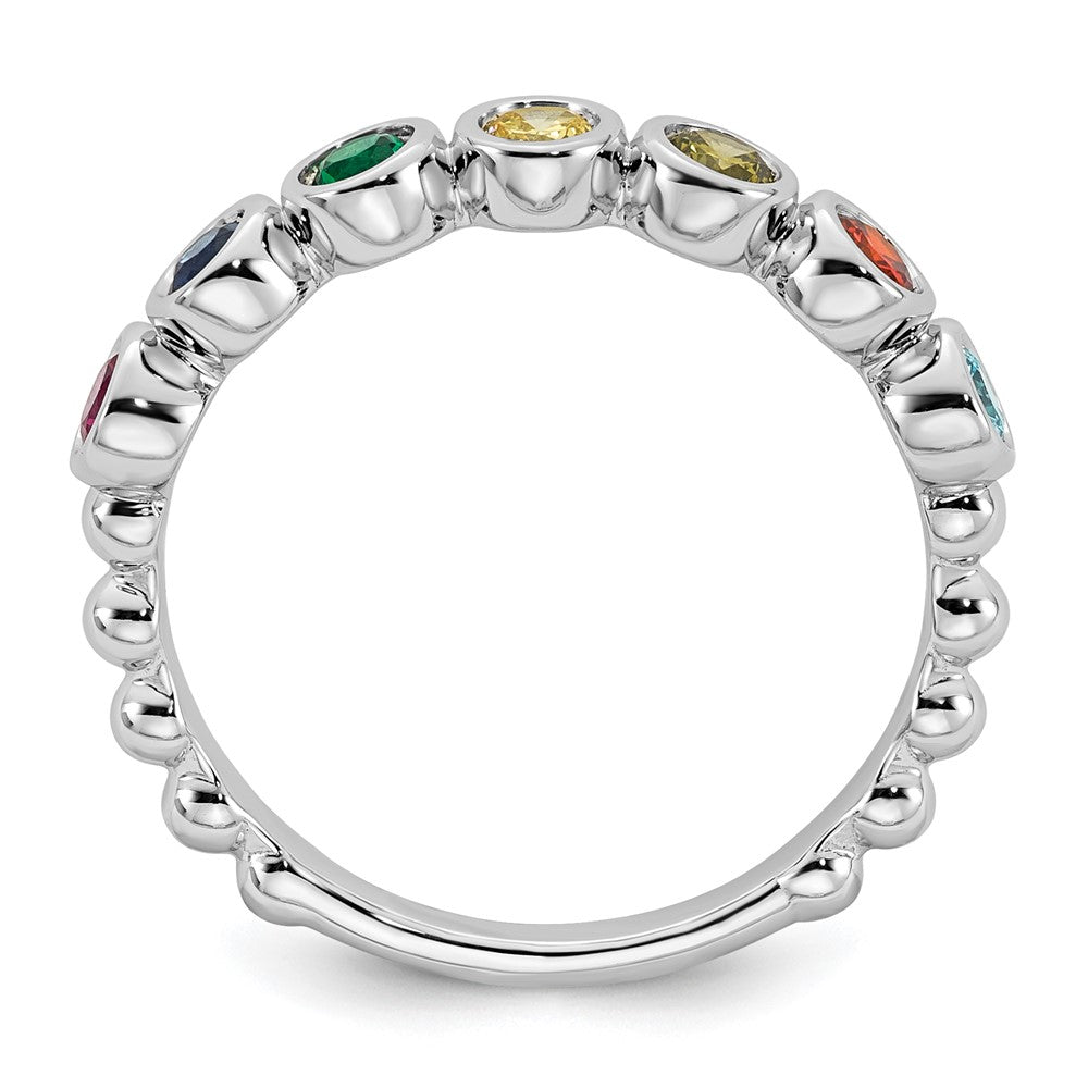 14k White Gold 7 Genuine Birthstone Mother's Ring