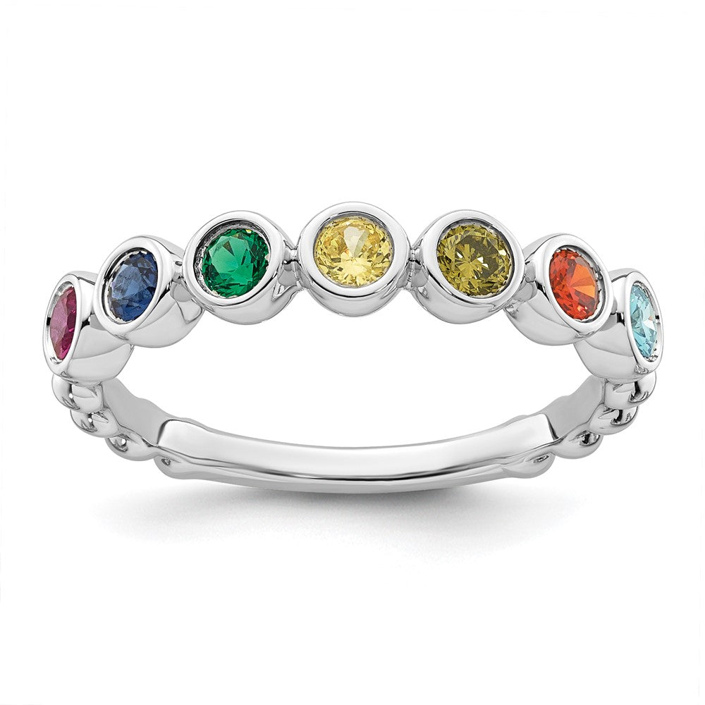 14k White Gold 7 Genuine Birthstone Mother's Ring