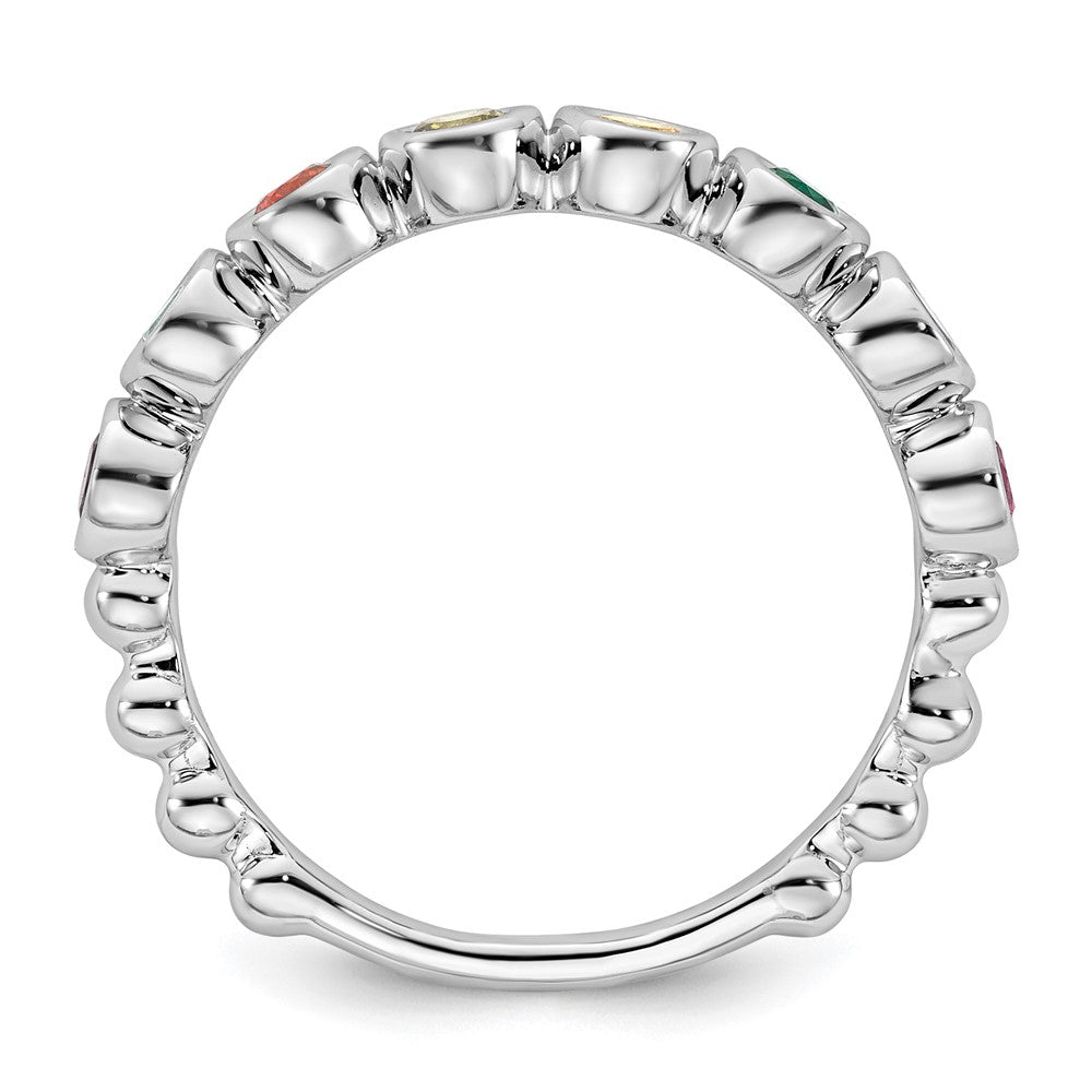 14k White Gold 8 Synthetic Birthstone Mother's Ring
