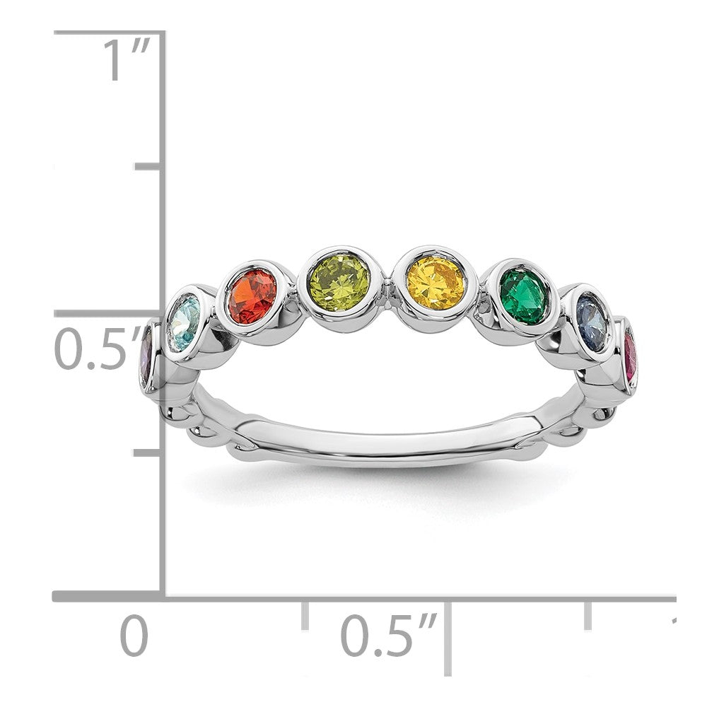 14k White Gold 8 Synthetic Birthstone Mother's Ring