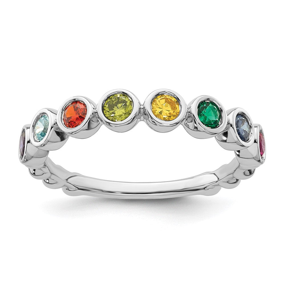 14k White Gold 8 Synthetic Birthstone Mother's Ring