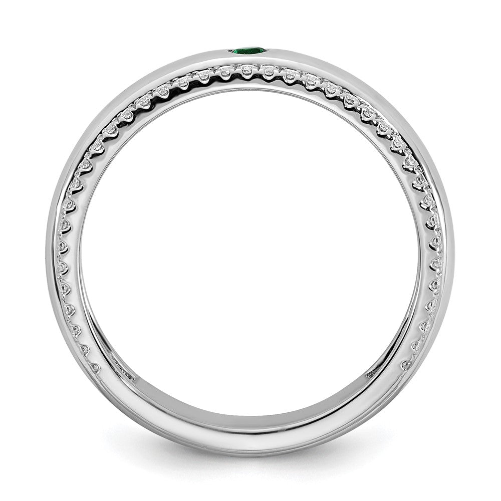 14k White Gold 1 Synthetic Birthstone with Diamond Mother's Ring