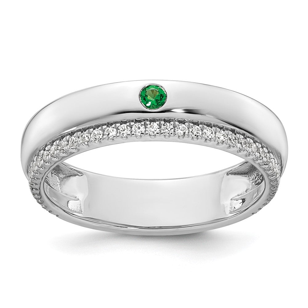 14k White Gold 1 Synthetic Birthstone with Diamond Mother's Ring