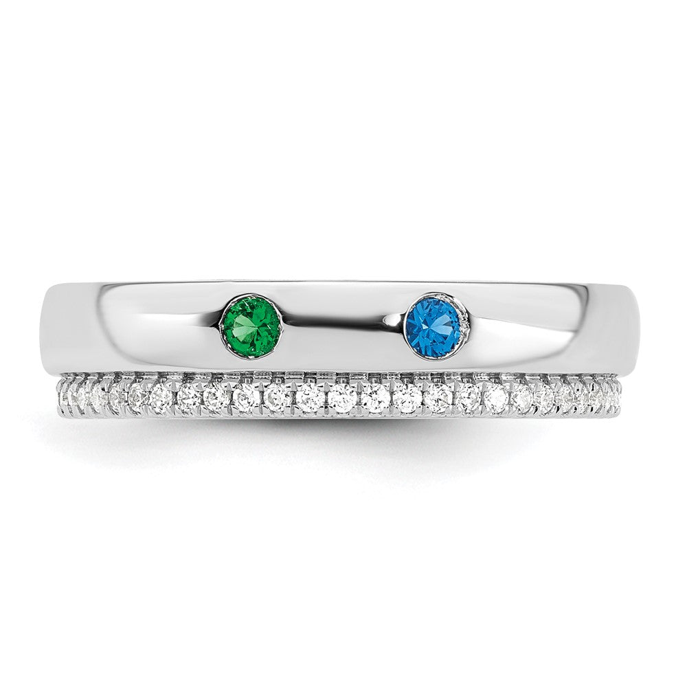 14k White Gold 2 Genuine Birthstone and Diamond Mother's Ring