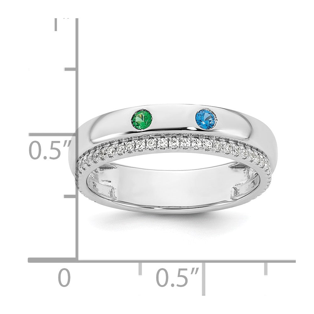 14k White Gold 2 Synthetic Birthstone and Diamond Mother's Ring