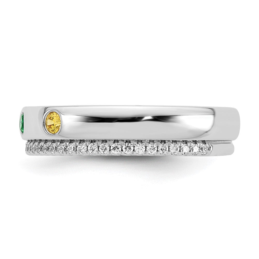 14k White Gold Synthetic Birthstone and Diamond Mother's Ring