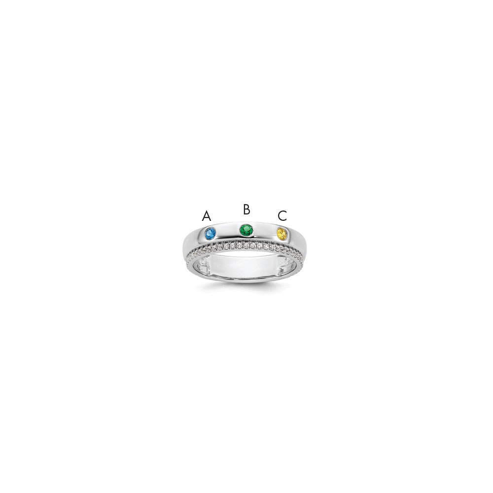 14k White Gold 3 Genuine Birthstone and Diamond Mother's Ring