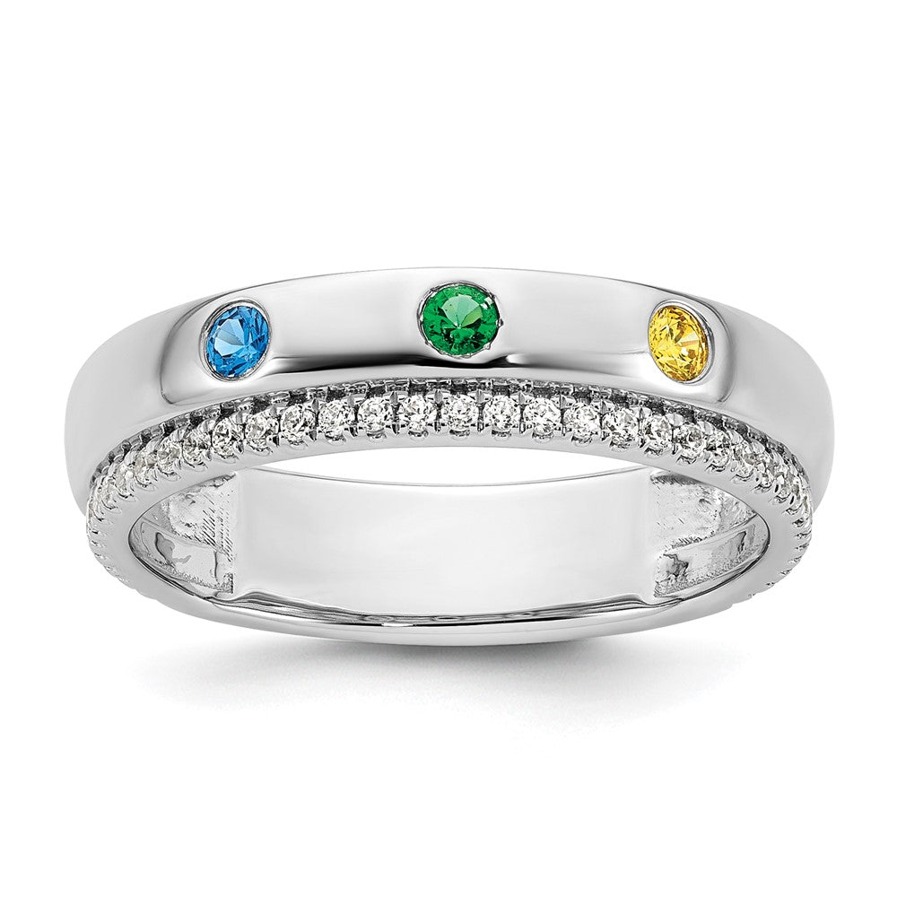 14k White Gold Synthetic Birthstone and Diamond Mother's Ring