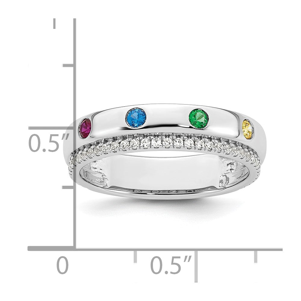 14k White Gold 4 Genuine Birthstone and Diamond Mother's Ring