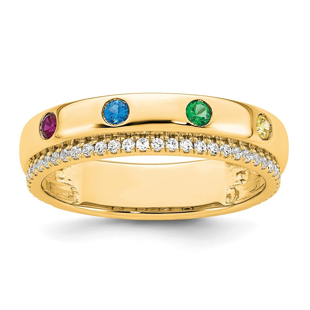 14k 4 Synthetic Birthstone and Diamond Mother's Ring