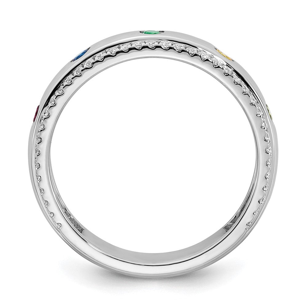14k White Gold 5 Synthetic Birthstone and Diamond Mother's Ring