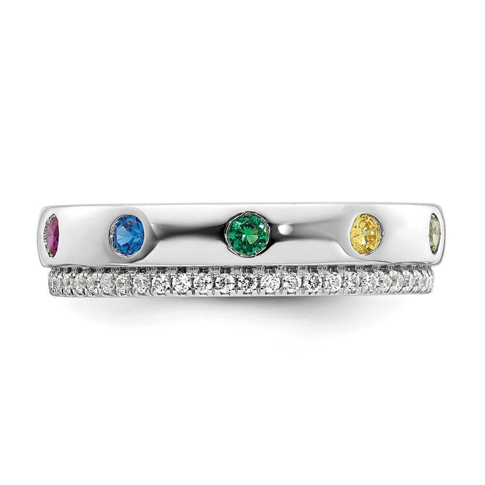 14k White Gold 5 Synthetic Birthstone and Diamond Mother's Ring