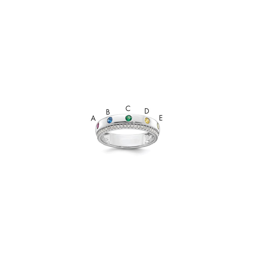 14k White Gold 5 Genuine Birthstone and Diamond Mother's Ring