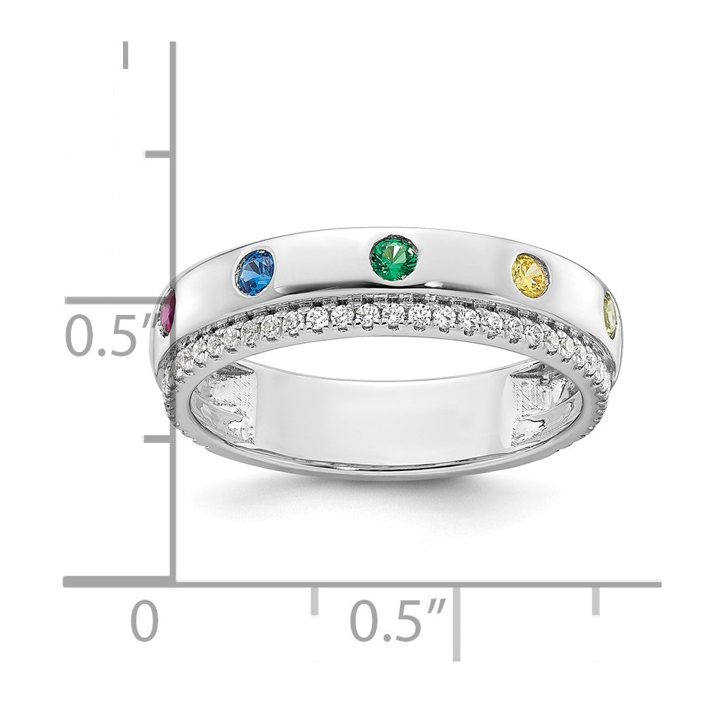 14k White Gold 5 Synthetic Birthstone and Diamond Mother's Ring