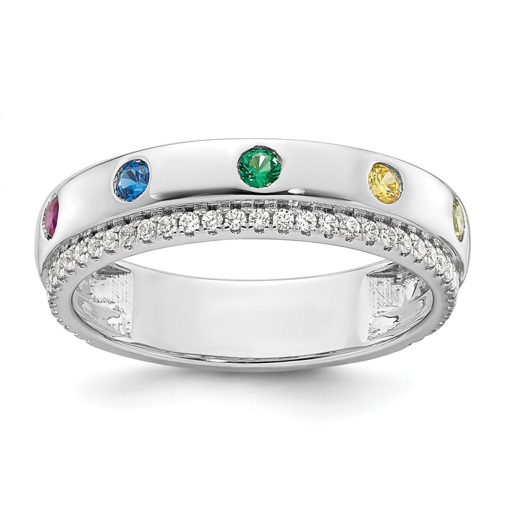 14k White Gold 5 Synthetic Birthstone and Diamond Mother's Ring