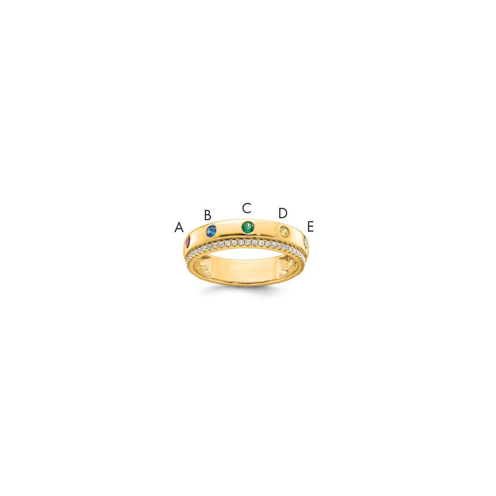 14k 5 Synthetic Birthstone and Diamond Mother's Ring