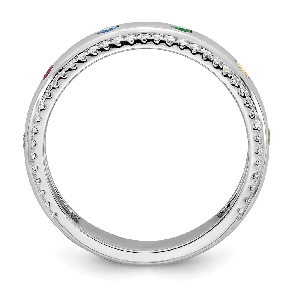14k White Gold 6 Synthetic Birthstone and Diamond Mother's Ring