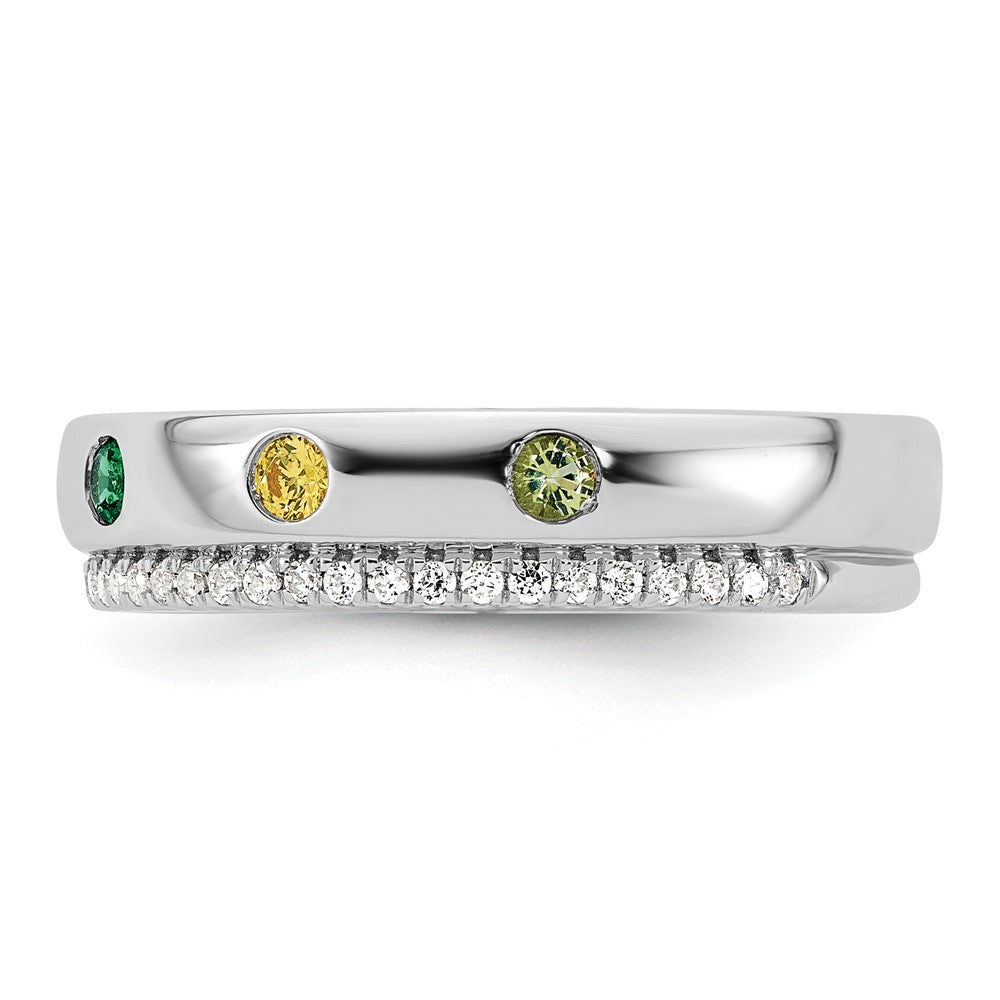 14k White Gold 6 Synthetic Birthstone and Diamond Mother's Ring